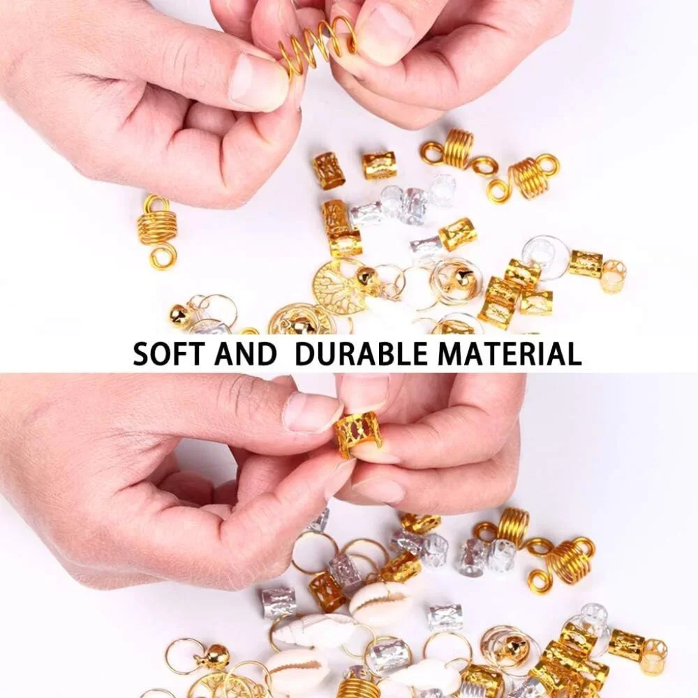 3 Boxes Hair Jewelry Accessories Charms for Braids Dreadlocks, Gold Silver Shell